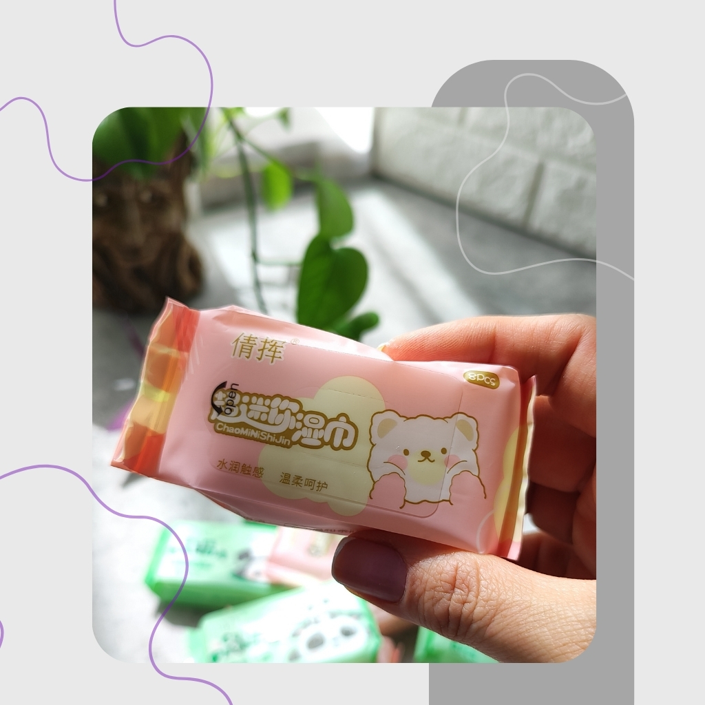 دستمال مرطوب مینی طرح خرس صورتی